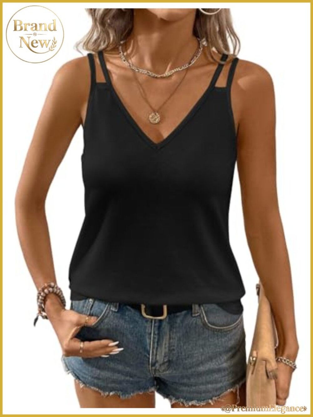 Women's Sleeveless V-Neck Tank Top Flowy Summer (65% Polyester, 30% Rayon, 5%